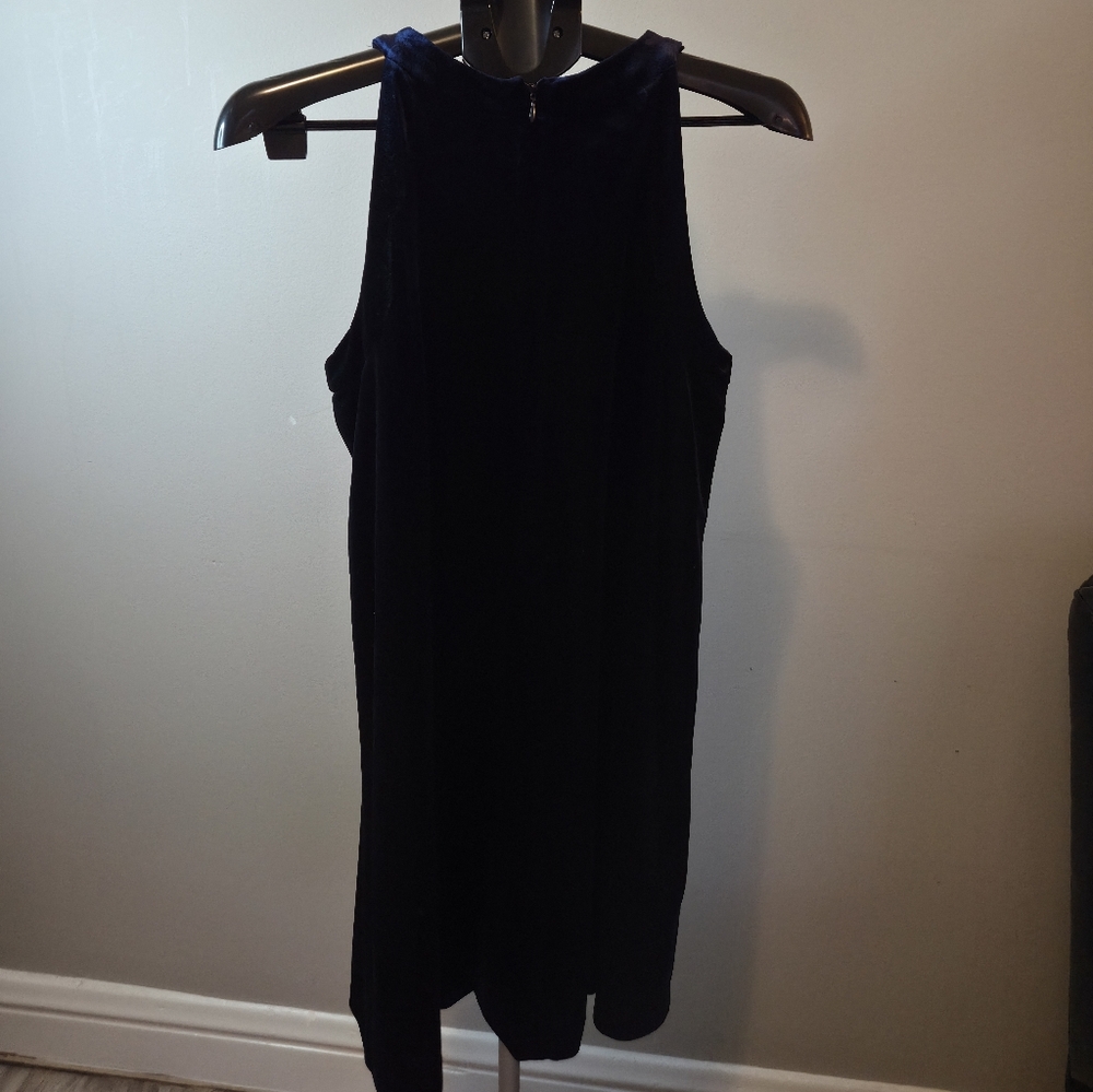 Navy Velvet Halter Swing Dress - Picture 8 of 12